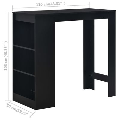 vidaXL Stolik barowy z półkami, czarny, 110 x 50 x 103 cm