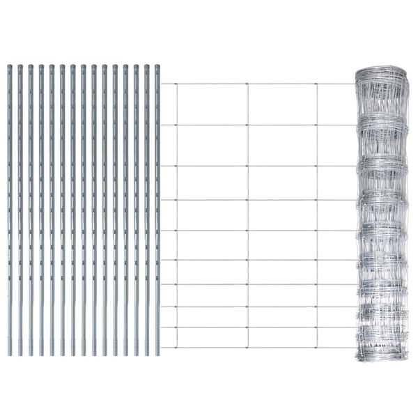 vidaXL Ogrodzenie z siatki ze słupkami, ocynkowane żelazo, 50 m