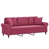 vidaXL 3-osobowa sofa z poduszkami, winna czerwień, 180 cm, aksamit