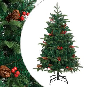 vidaXL Sztuczna choinka zawiasowa z szyszkami i jagodami, 150 cm