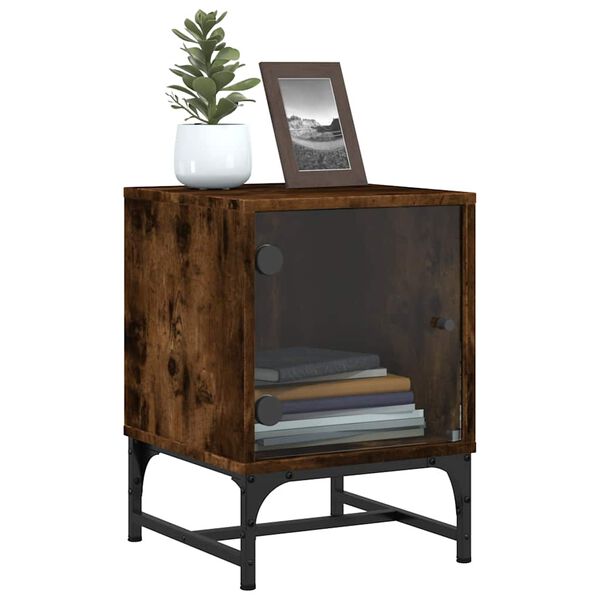 vidaXL Szafka nocna, szklane drzwi, przydymiony dąb, 35x37x50 cm