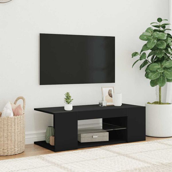 vidaXL Szafka pod TV z oświetleniem LED, czarna, 90x39x30 cm