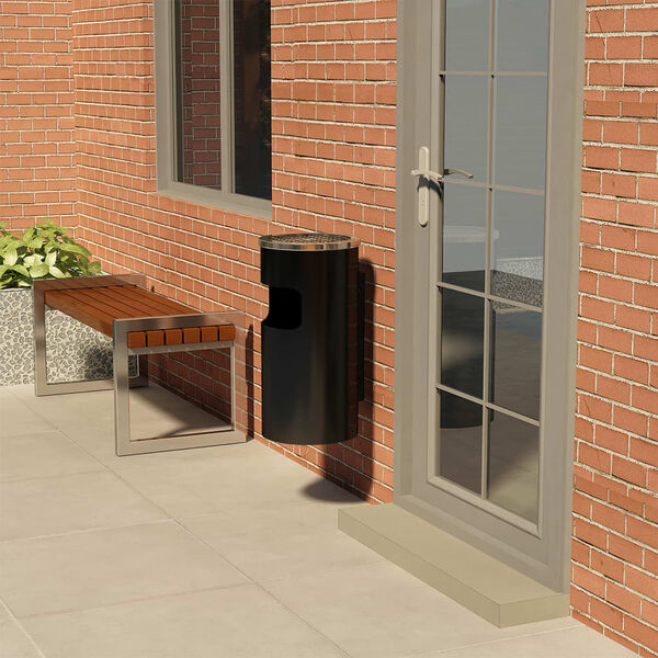 vidaXL Ścienny kosz na śmieci z popielniczką, stal, 26 L, czarny