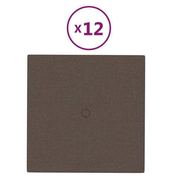 vidaXL Panele ścienne, 12 szt, kolor taupe, 30x30 cm, tkanina, 1,08 m&sup2;