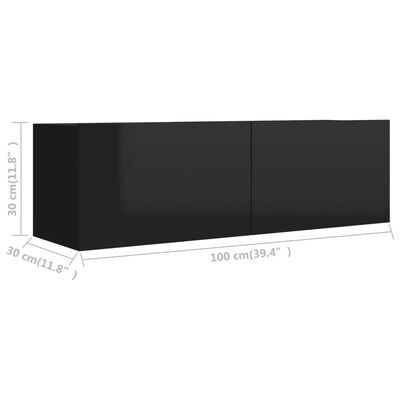 vidaXL Szafka TV, czarna, wysoki połysk, 100x30x30 cm