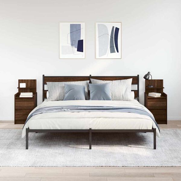 vidaXL Szafki nocne z 2 szufladami 2 szt. Brązowy dąb 38x34x80 cm