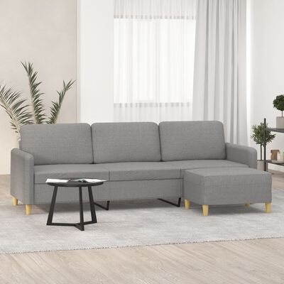 vidaXL 3-osobowa sofa z podnóżkiem, jasnoszary, 210 cm, tkaniną
