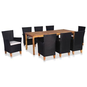 vidaXL 9-cz. zestaw mebli ogrodowych, rattan PE, czarny i brązowy