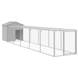 vidaXL Kurnik z wybiegiem, jasnoszary, 117x609x123 cm, stal