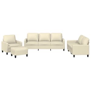 vidaXL 4-osobowa sofa z poduszkami, kremowa, sztuczna sk&oacute;ra