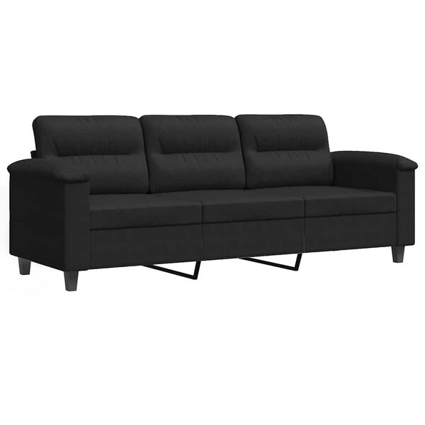 vidaXL 3-osobowa sofa, czarny, 180 cm, tapicerowana mikrofibrą