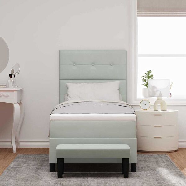 vidaXL Ł&oacute;żko sprężynowe z materacem Jasnoszary 100 x 200 cm Aksamit