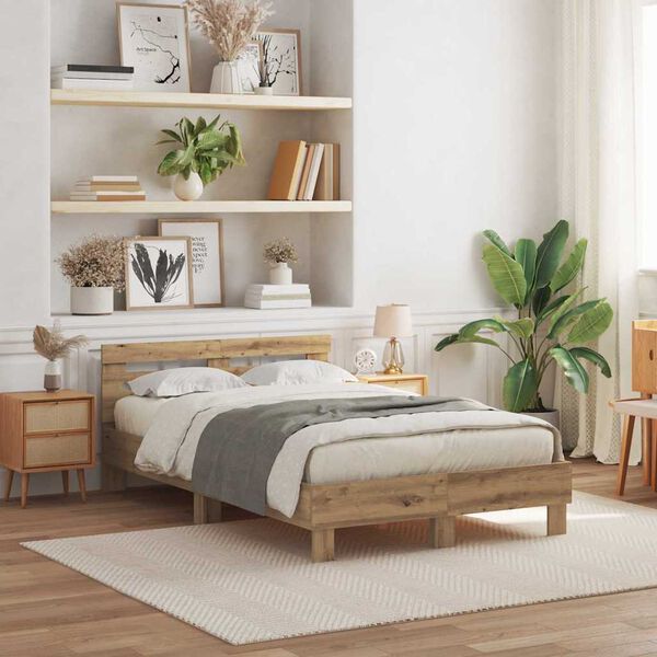 vidaXL Ramka ł&oacute;żka dąb artisan 135 x 190 cm Materiał drewnopochodny