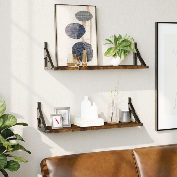 vidaXL P&oacute;łki ścienne, 2 szt., przydymiony dąb, 60x15x15,5 cm