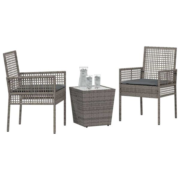 vidaXL Zestaw Bistro Ogrodowego 3 pcs Szary Polirattan