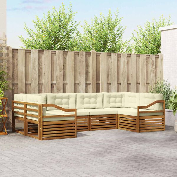 vidaXL Zestawy sof 6 pcs Naturalny i Kremowy Lite Drewno Akacji