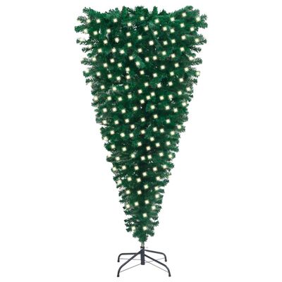 vidaXL Sztuczna choinka z lampkami, zielona, odwrócona, 210 cm