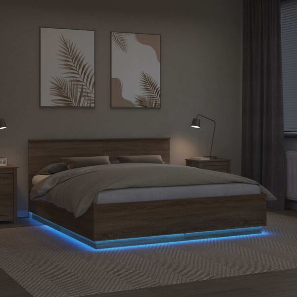 vidaXL Ramka ł&oacute;żka Dąb Sonoma 200 x 200 cm Materiał drewnopochodny