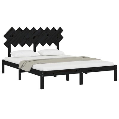 vidaXL Rama łóżka, czarna, 160 x 200 cm, lite drewno