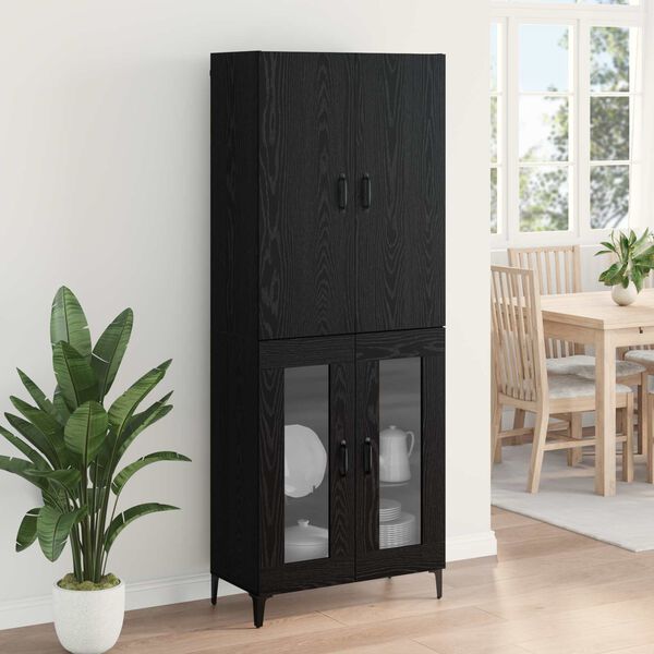 vidaXL Highboard Czarny Dąb 69,5 x 34 x 180 cm Materiał drewnopochodny
