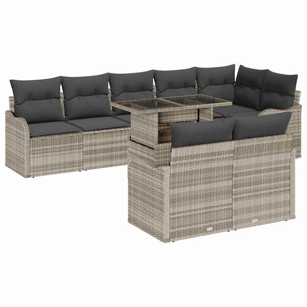 vidaXL Zestaw Sof na Ogród z poduszką 9 pcs Jasnoszary Rattan poli