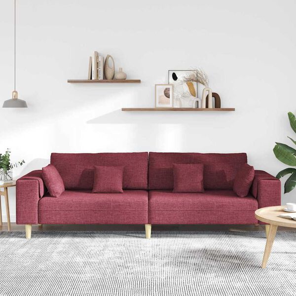 vidaXL Sofa z poduszką Czerwone wino 250 x 77 x 76 cm tkanina
