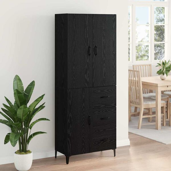 vidaXL Highboard Czarny Dąb 69,5 x 34 x 180 cm Materiał drewnopochodny