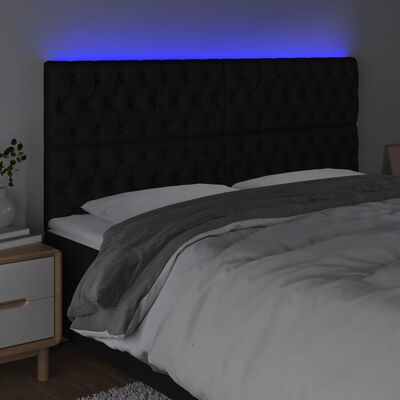 vidaXL Zagłówek do łóżka z LED, czarny, 180x7x118/128 cm, tkanina