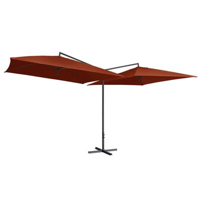 vidaXL Podwójny parasol na stalowym słupku, 250 x 250 cm, terakota