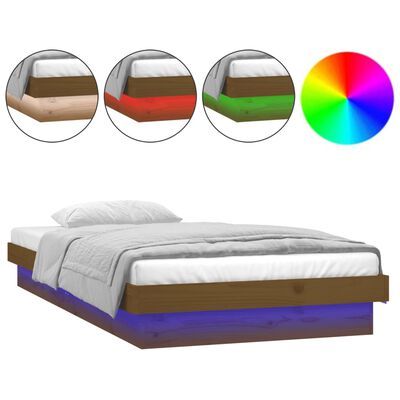 vidaXL Rama łóżka z LED, miodowy brąz 75x190 cm, pojedyncza, drewniana