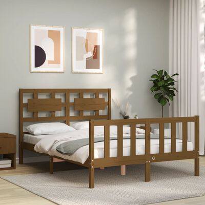 vidaXL Rama łóżka z zagłówkiem, brąz, 4FT, mała podwójna, lite drewno