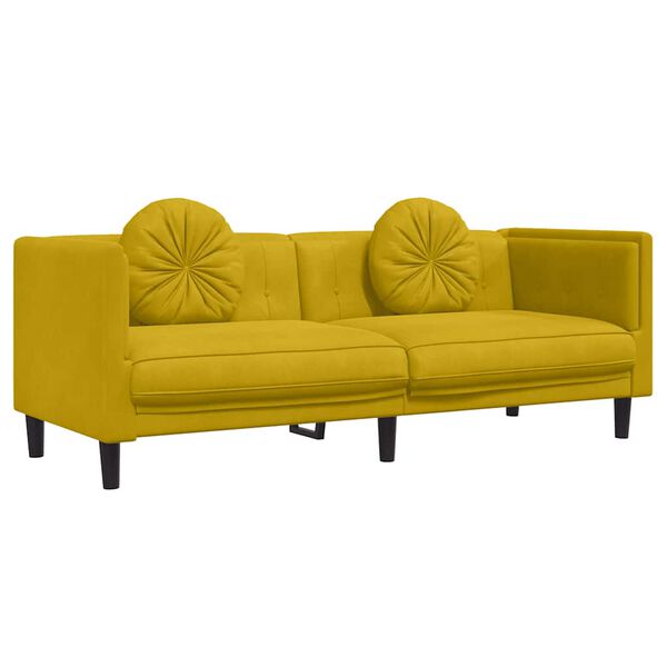 vidaXL Sofa 3-osobowa z poduszkami, ż&oacute;łta, aksamit