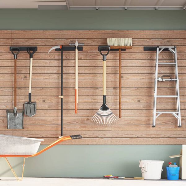 vidaXL Ścienne wieszaki na narzędzia ogrodowe, 4 szt., czarne, stalowe