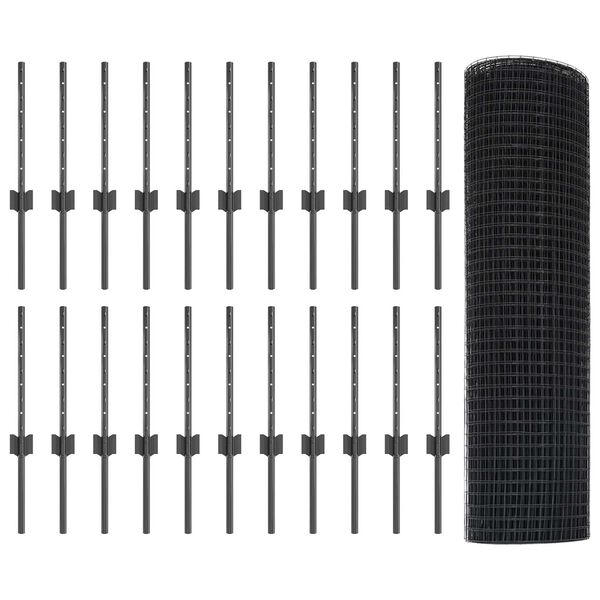 vidaXL Ogrodzenie z słupkiem Szary 0,4 x 50 m Stal i PVC