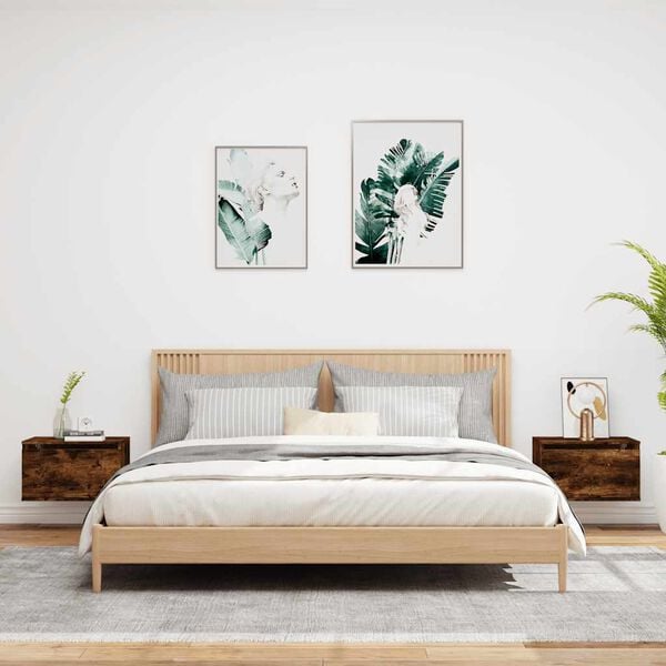 vidaXL Wiszące szafki nocne z LED, 2 szt., przydymiony dąb