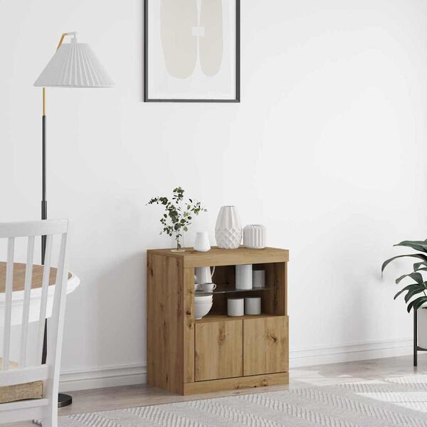 vidaXL Komoda LED Brązowy 60,5 x 37 x 67 cm Materiał drewnopochodny