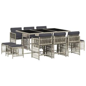 vidaXL 11-cz. zestaw mebli do ogrodu z poduszkami jasnoszary rattan PE