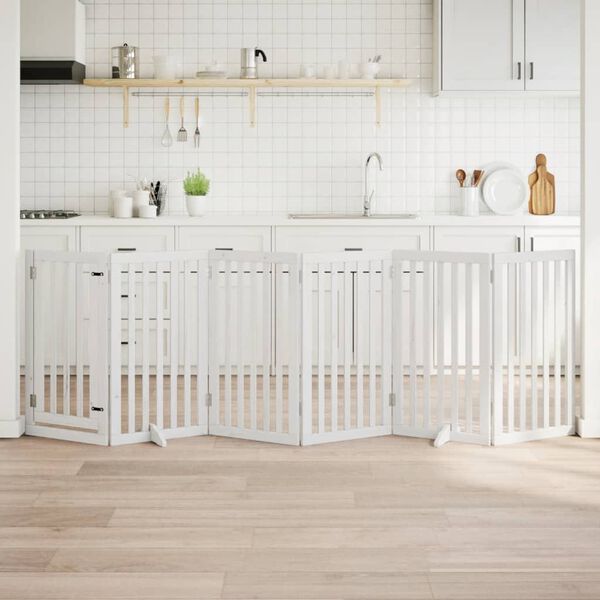 vidaXL Składana bramka dla psa, z drzwiami, 6 paneli, biała, 300 cm