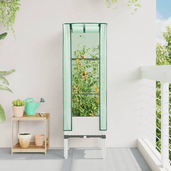 vidaXL Podwyższona donica ze szklarnią, wygląd rattanu, 40x40x140 cm