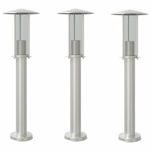 vidaXL Lampy ogrodowe na słupku, 3 szt., srebrne, 60 cm, stal