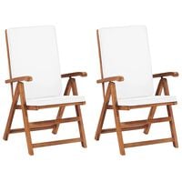 vidaXL Rozkładane krzesła ogrodowe z poduszkami, 2 szt., drewno tekowe