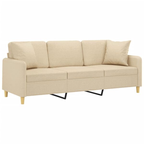vidaXL 3-osobowa sofa z poduszkami, kremowa, 180 cm, tkanina