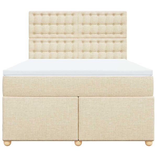 vidaXL Ł&oacute;żko kontynentalne z materacem, kremowe, tkanina, 140x190 cm