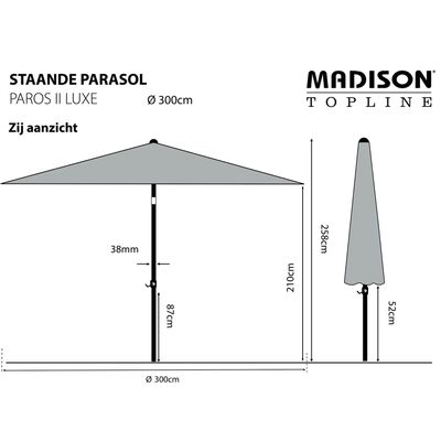 Madison Parasol ogrodowy Paros II Luxe, 300 cm, jasnoszary