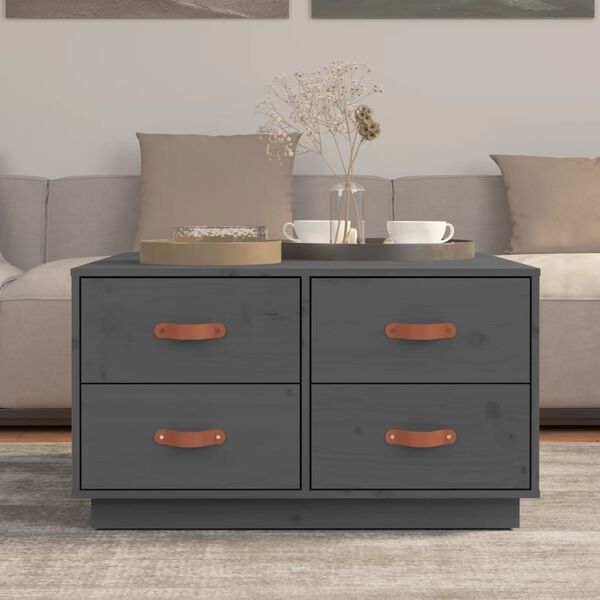 vidaXL Stolik kawowy, szary, 80x80x45 cm, lite drewno sosnowe
