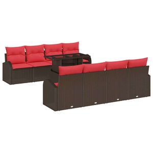 vidaXL Zestaw Sof na Ogr&oacute;d z poduszką 9 pcs Brązowy Rattan poli