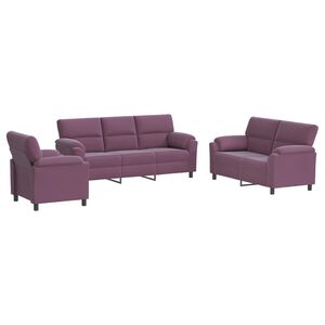vidaXL Zestaw Sof 3 pcs Fioletowy Welur