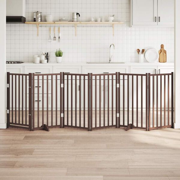 vidaXL Składana bramka dla psa, z drzwiami, 6 paneli, brązowa, 300 cm