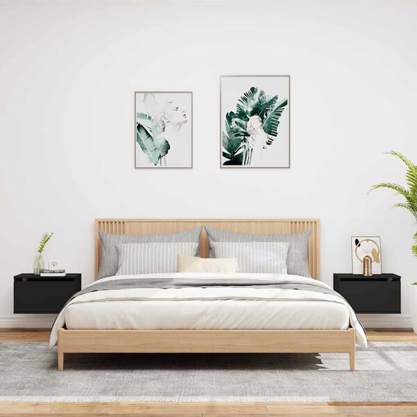 vidaXL Wiszące szafki nocne z LED, 2 szt., czarne