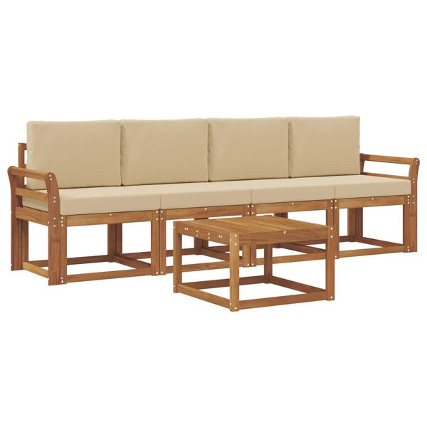 vidaXL Zestaw sof na zewnątrz z poduszką 5 pcs Naturalny i Beżowy